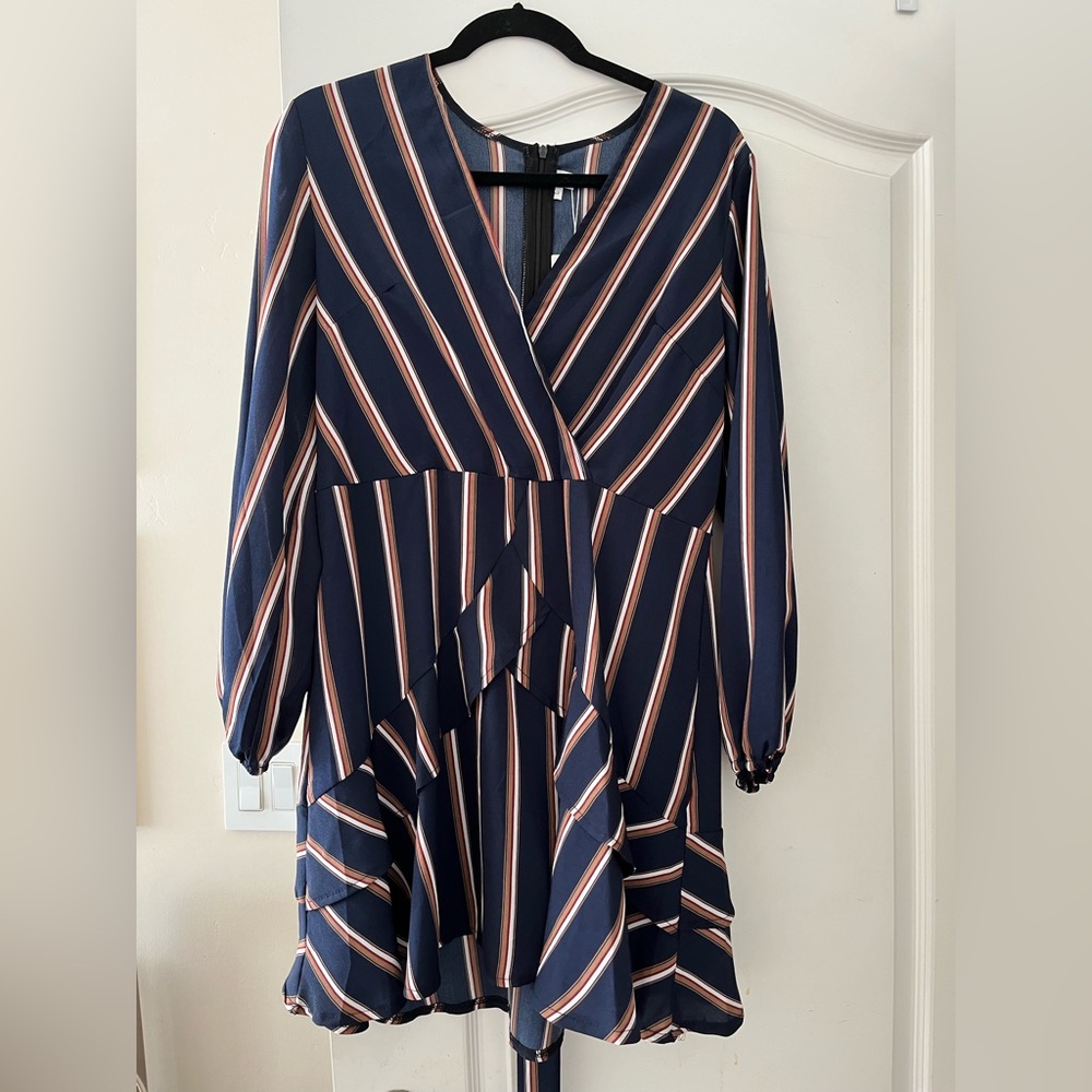 Navy blue and stripped dress, mid Length size Large